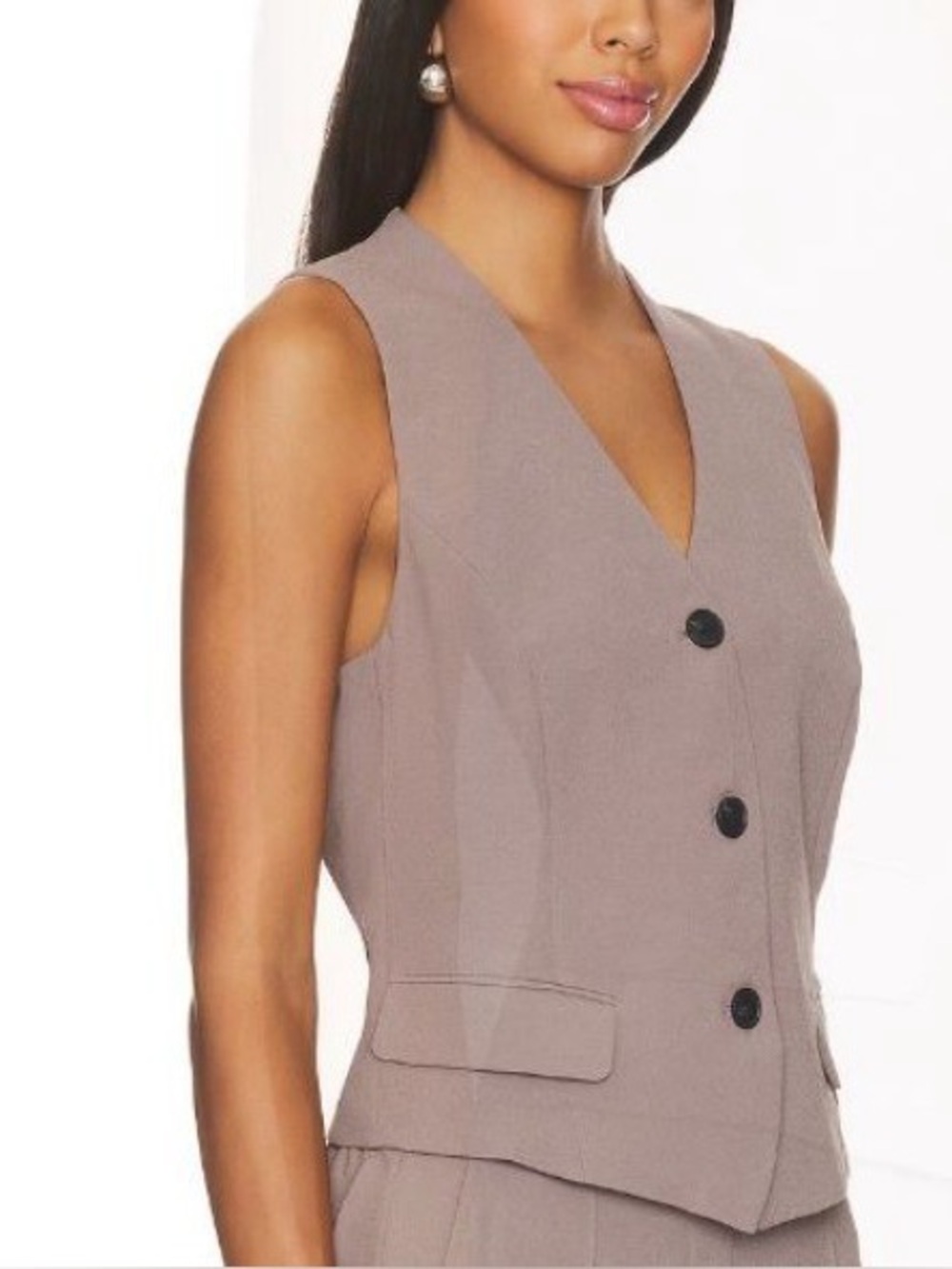 SPANX Carefree Crepe Vest Smoke Gray Womens Medium Tailored Sleeveless Blazer